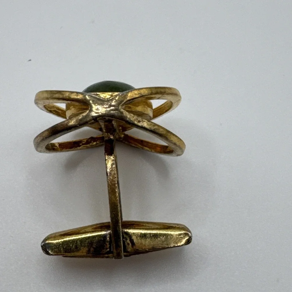 Vintage Sterling Silver T2 Green Cabochon Modernist Cufflinks Gold Wash Mens